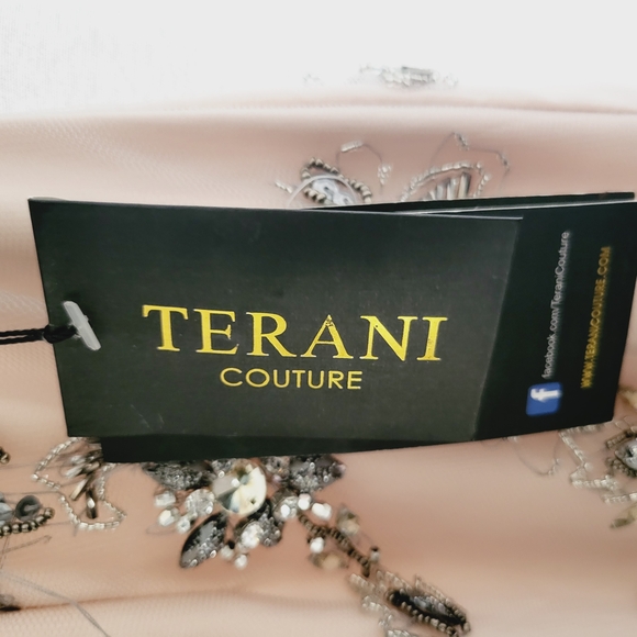 Terani Couture Cream and Gray Prom Dress with Intricate Embellishments - Picture 4 of 9